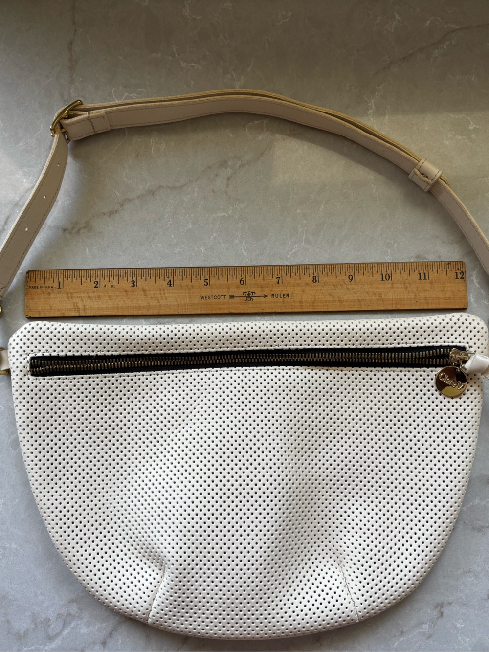 Clare V Grande Fanny Cream Perforated
Leather Crossbody Bag - Picture 8 of 11